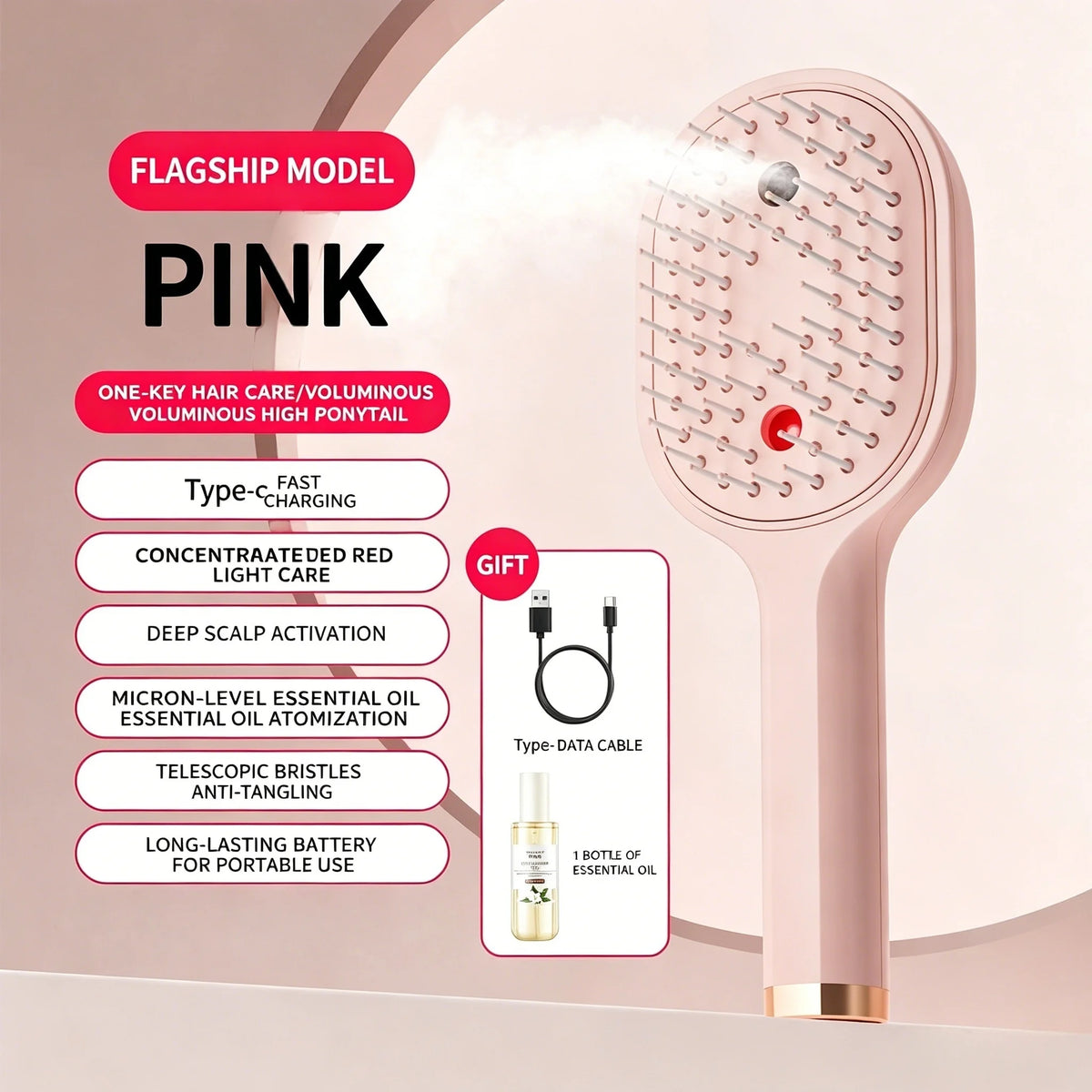 Electric Steam Hair Brush – Rechargeable Detangling Scalp Massager Electric Hair Brush Axl pink plus