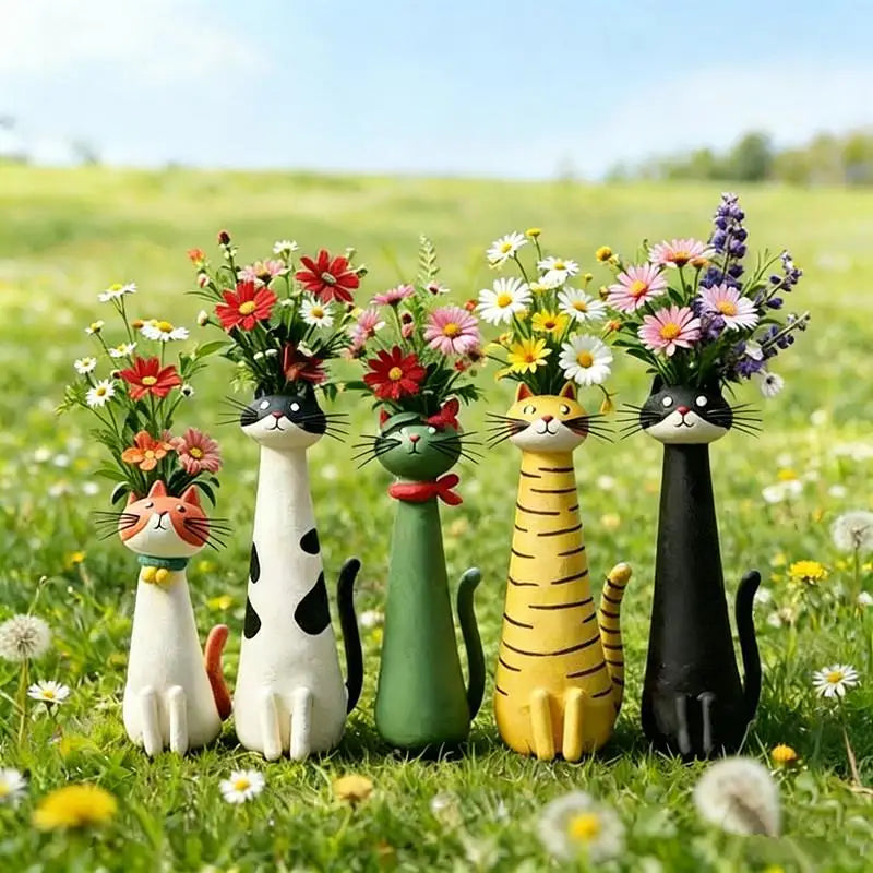 Cat Shaped Resin Vase – Cute Long Neck Cat Floral Ornament Decorative Resin Vase Axl