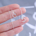 Huitan Moon & Star Long Tassel Drop Earrings – Silver Zirconia Drop Earrings Axl E4094