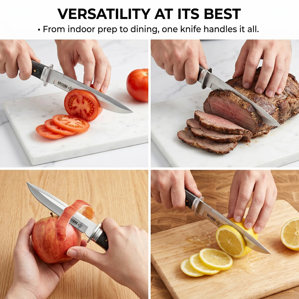 Fixed-Blade Kitchen Knife with Leather Sheath | Carbon Steel Fixed-Blade Kitchen Knife Axl