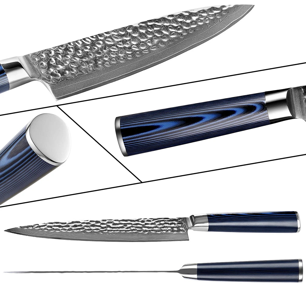 XITUO 6-Pc Damascus Steel Chef Knife Set | VG-10 G10 Handle Kitchen Knife Set Axl