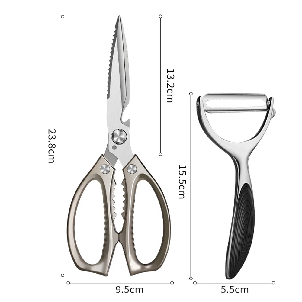 2-Piece Stainless Steel Kitchen Scissors Set – Extended Blade Kitchen Scissors Set Axl Silver