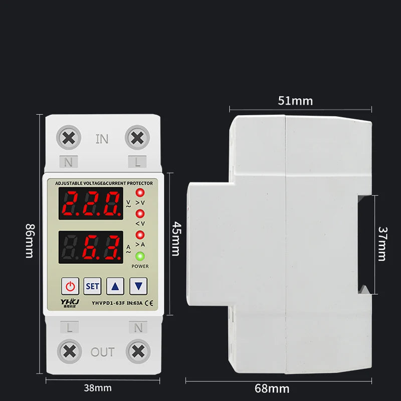 Din Rail Voltage & Current Protector 40A 63A 220V Surge Relay Voltage Protection Relay Axl