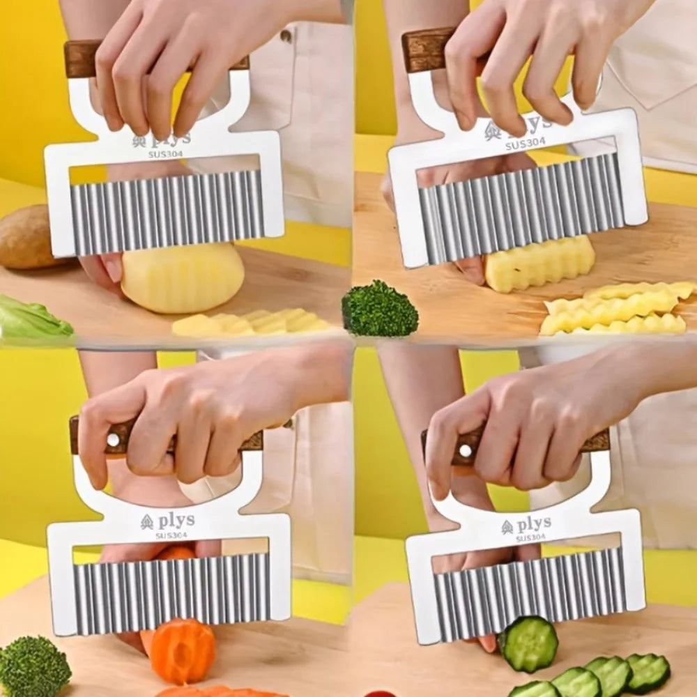 Wooden Handle Peeler & Wavy Cutter Set – Stainless Steel Kitchen Peeler Set Axl
