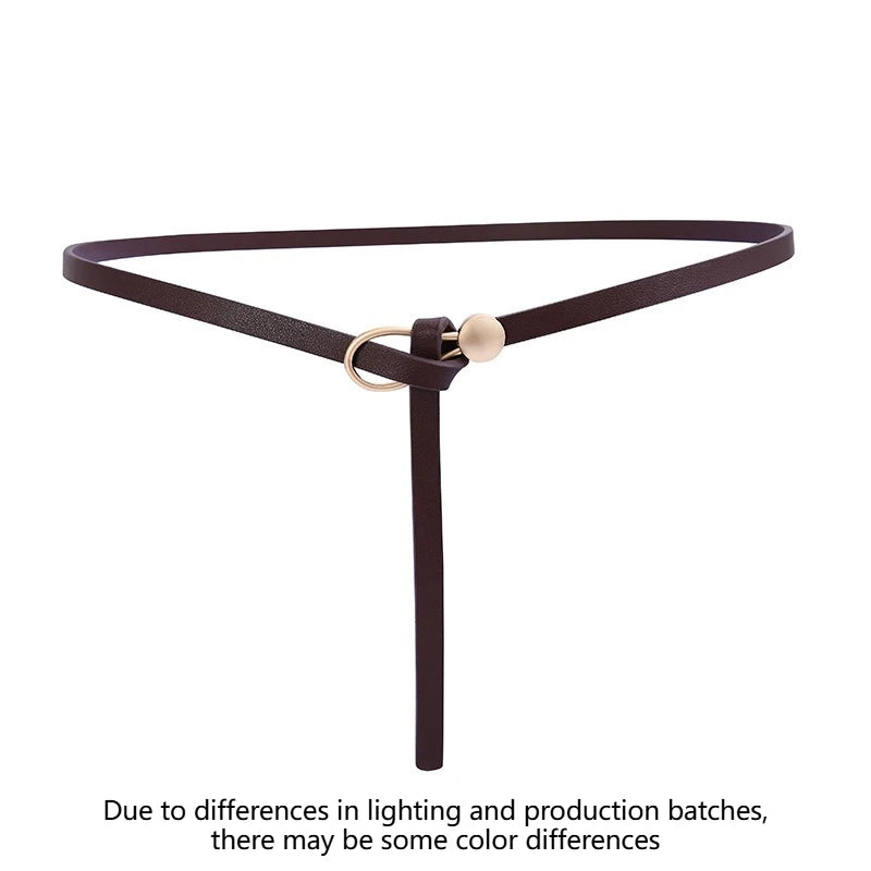 Women's Thin Vintage Knotted Belt – No-Hole Split Leather Waistband Leather Waist Belt Axl coffee-1pcs
