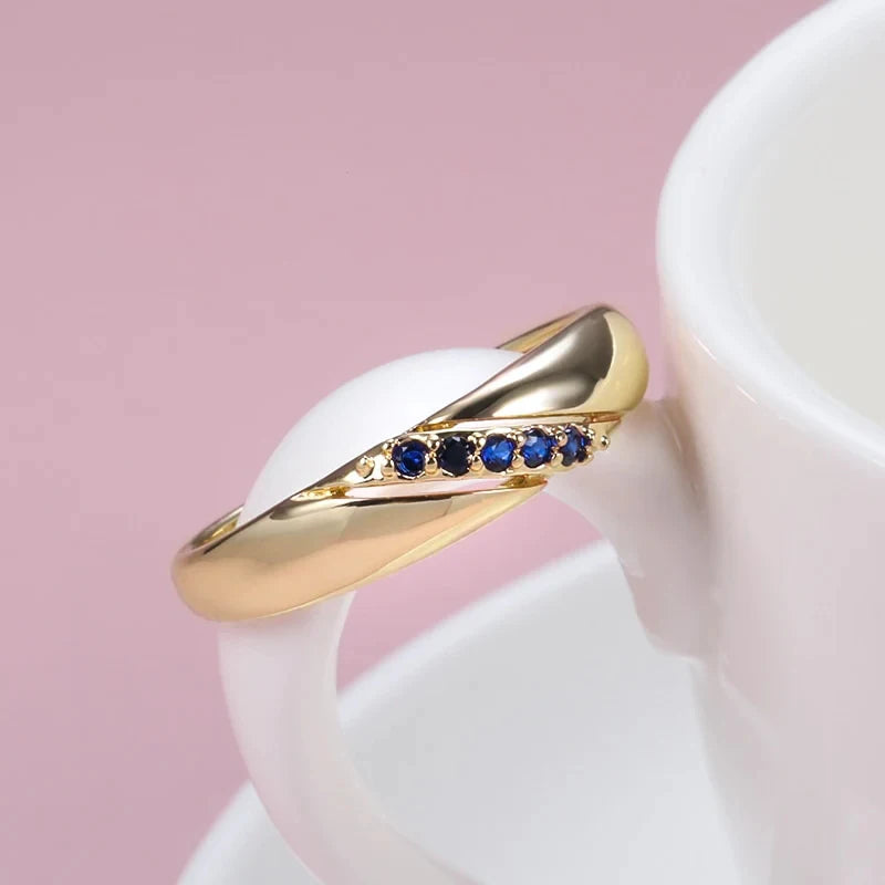 Huitan Gold Blue Cubic Zirconia Ring for Women | Wedding Band Fashion Ring Axl Q583 6