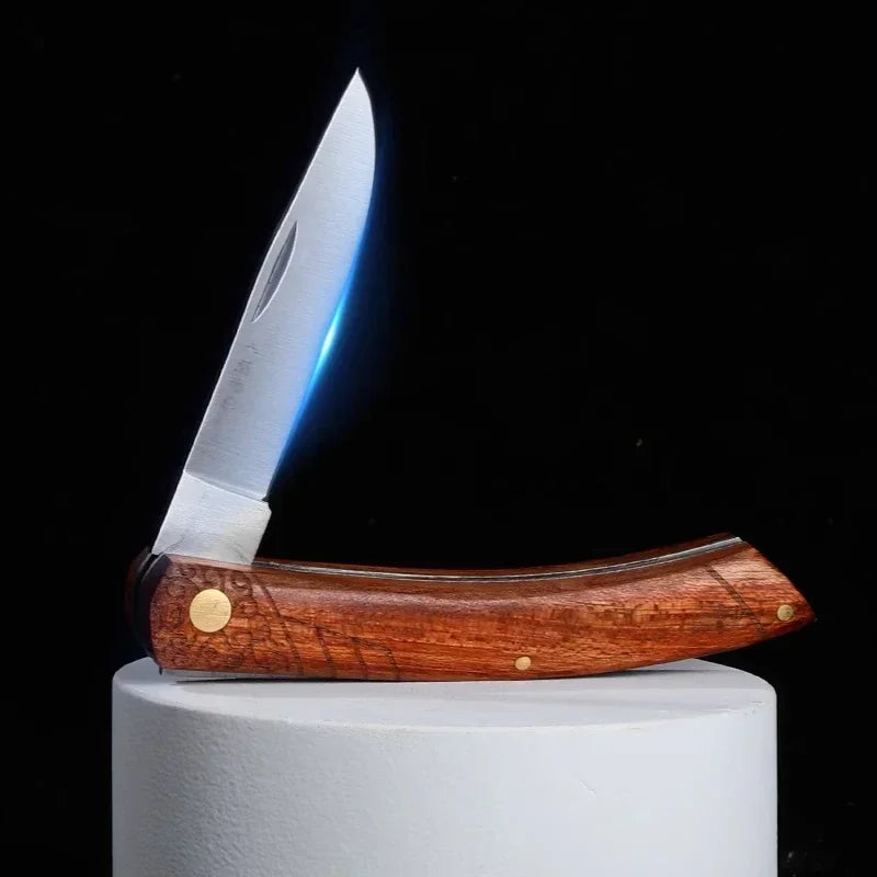PLYS Folding Fruit Knife – Stainless Steel & Wood Handle Folding Fruit Knife Axl style B