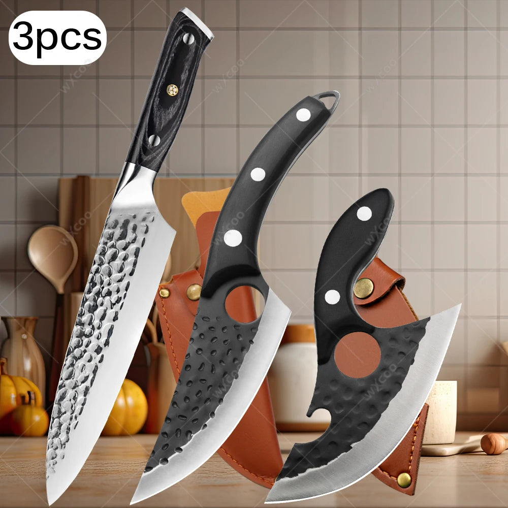 WXCOO Stainless Steel Meat Cleaver & Chef Knife Set Kitchen Knife Set Axl 3PCS