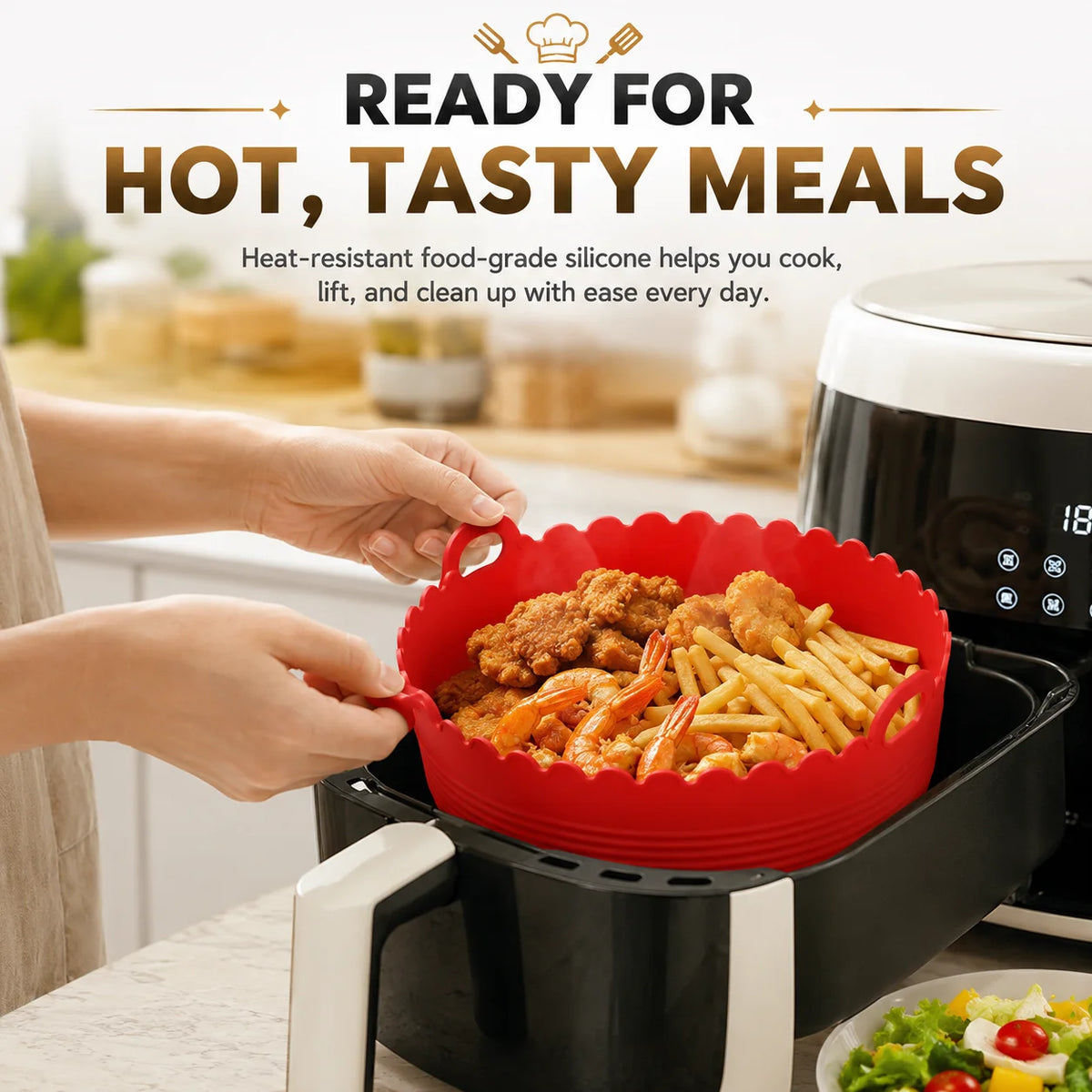 Silicone Air Fryer Liner – 3-Compartment Divider & Grease Filter Silicone Baking Liner Axl