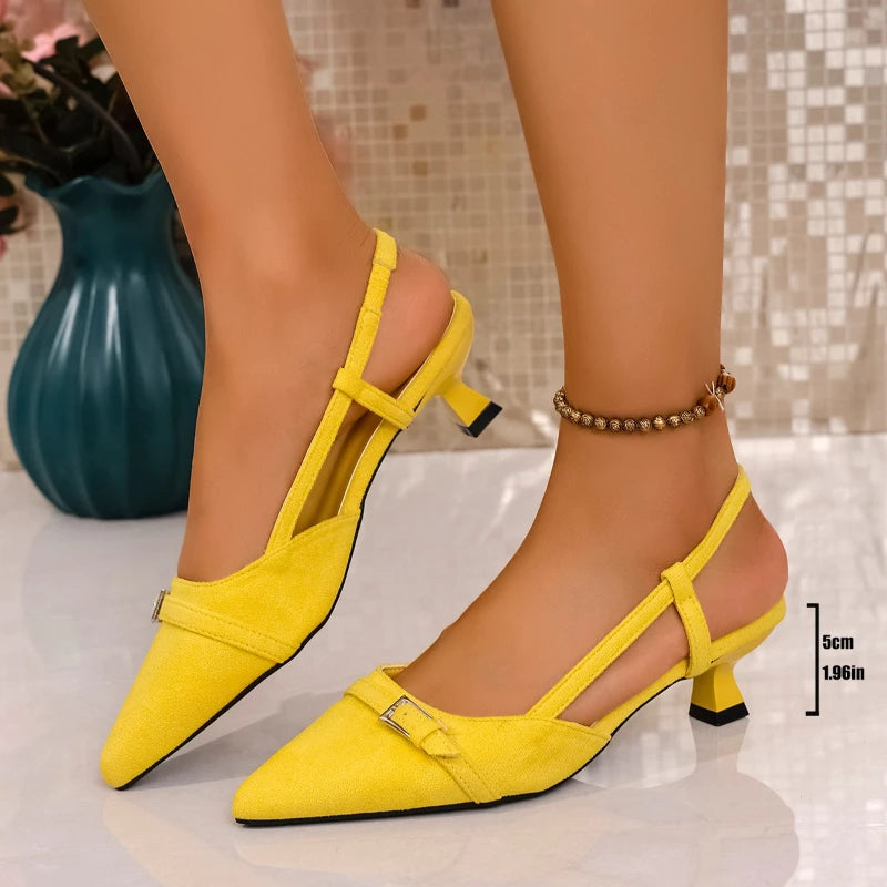 Women's Yellow Pointed Toe Slingback Thin Heel Sandals | UXST Heeled Slingback Sandals Axl YELLOW 36