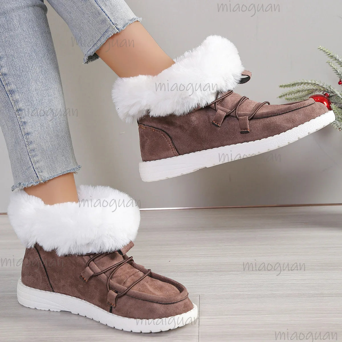 Women's Slip-On Plush Lined Faux Suede Ankle Snow Boots Women's Ankle Boots Axl