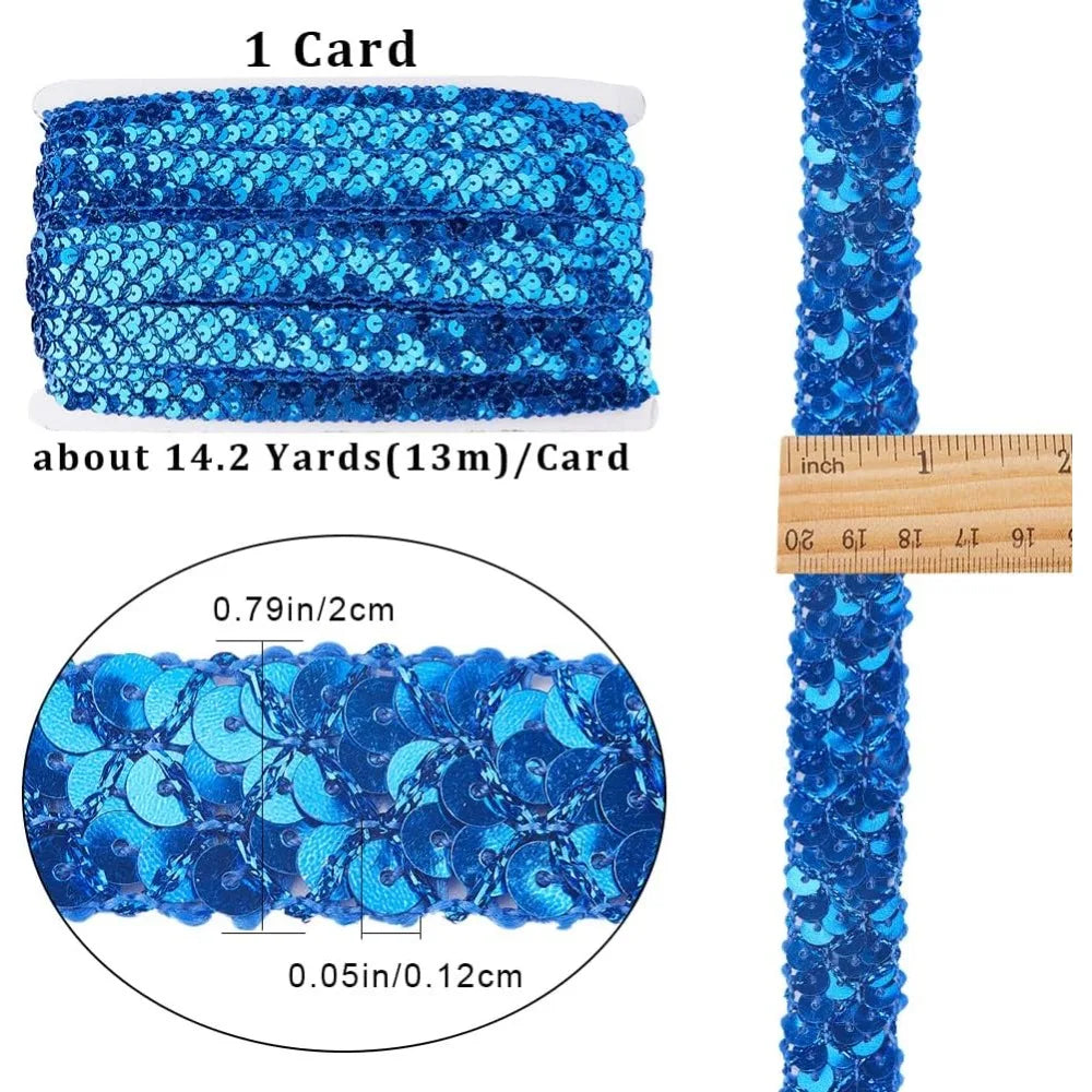 Blue Sequin Trim Roll 3-Row Paillette Ribbon 13m | Craft & Sewing Sequin Trim Roll Axl