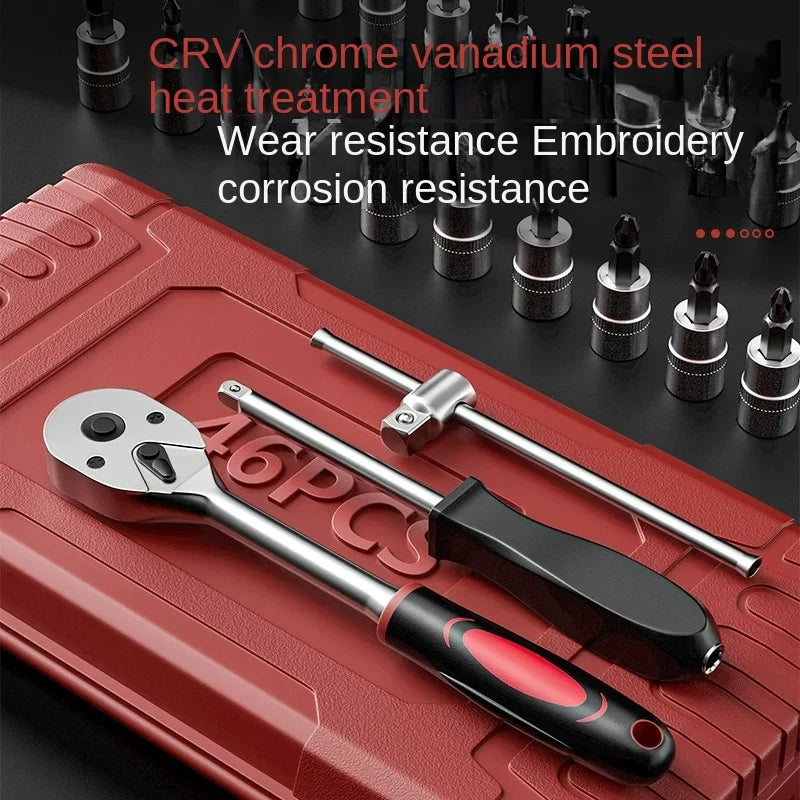 46-Pc Mechanic Tool Kit – 1/4" Ratchet Wrench & Socket Set Mechanic Tool Kit Axl