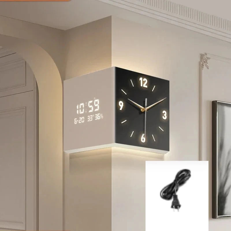 Double-Sided Nordic Silent Corner Wall Clock | 40cm Quartz Wall Clock Axl Black White 40X40X40CM