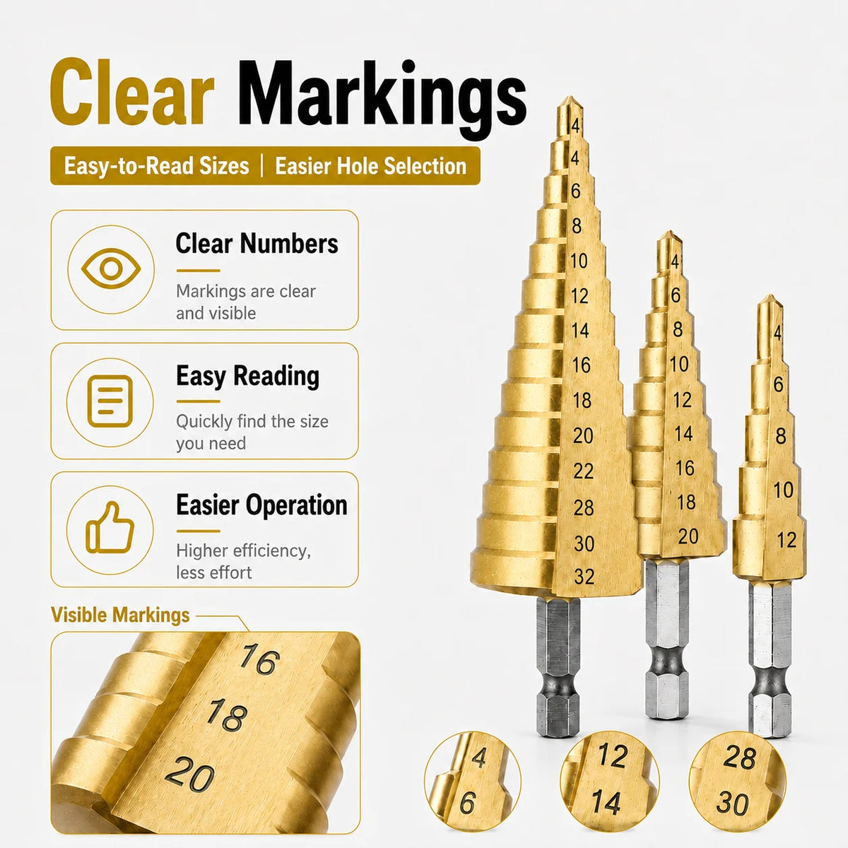 HSS Titanium Step Drill Bit 4-32mm Hex Shank Cone Cutter Step Drill Bit Axl
