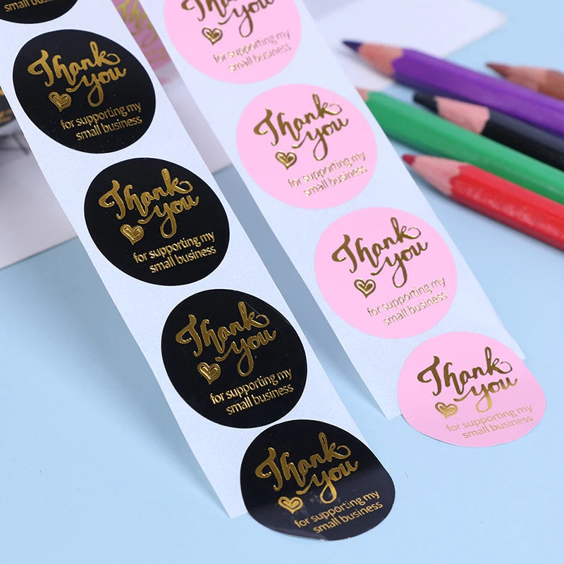 500 Round Thank You Stickers – Hot Stamp Pink & Black Labels Round Label Stickers Axl