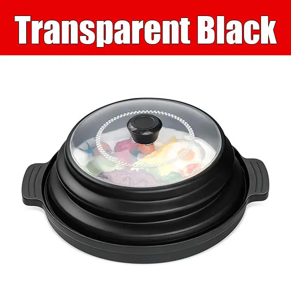 Collapsible Silicone Microwave Splatter Cover with Tray | BPA-Free Microwave Splatter Cover Axl Transparent Black