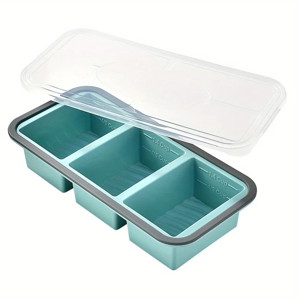 KEMORELA Silicone Food Storage Container 2/3/4 Grid Airtight Food Storage Container Axl Green Three Grids