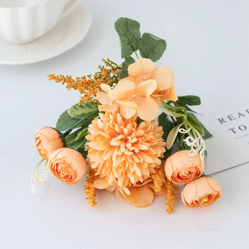 Silk Hydrangea Rose Bud Artificial Flowers – Wedding & Home Décor Artificial Silk Flowers Axl YELLOW 4 pcs