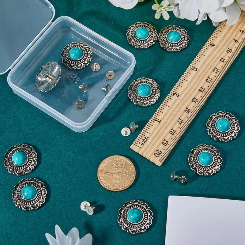 10 Sets Turquoise Screw-Back Snap Buttons | Western Daisy Buckle Decorative Snap Buttons Axl