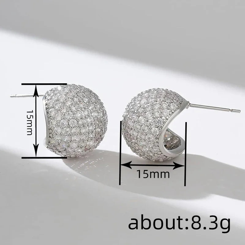 Huitan CZ Half Ball Stud Earrings – Sparkling Cubic Zirconia CZ Stud Earrings Axl