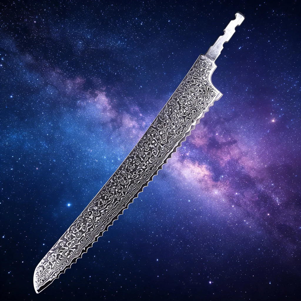 Damascus Steel Bread Knife Blank – Hand Forged DIY Blade Knife Blank Blade Axl Bread Blade