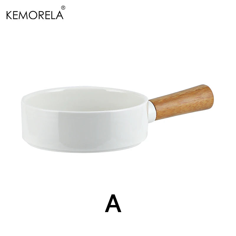 KEMORELA Ceramic Salad Bowl with Wooden Handle | Dinner Bowl Ceramic Dinnerware Bowl Axl A