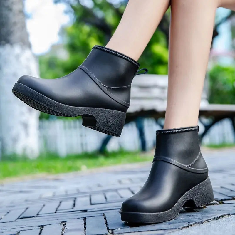 Lorilury Women's Black Platform Ankle Rain Boots | Anti-Slip Women's Rain Boots Axl