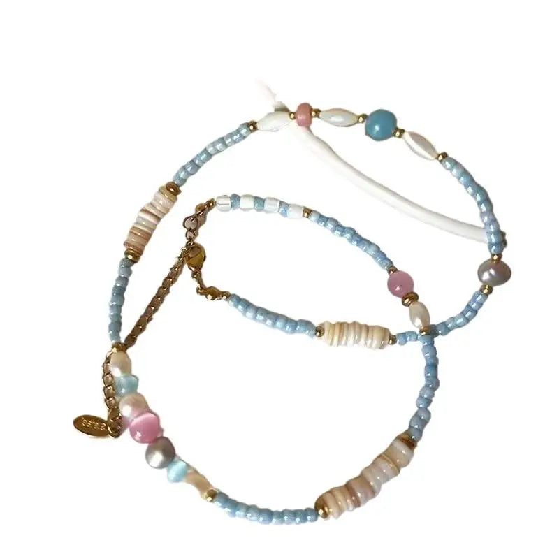 Handmade Beaded Collar Necklace – Natural Stone & Pearl Jewelry Beaded Collar Necklace Axl