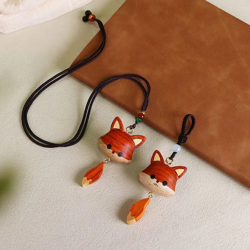 Hand-Carved Wood Fox Pendant Necklace & Keychain Charm Wood Pendant Necklace Axl