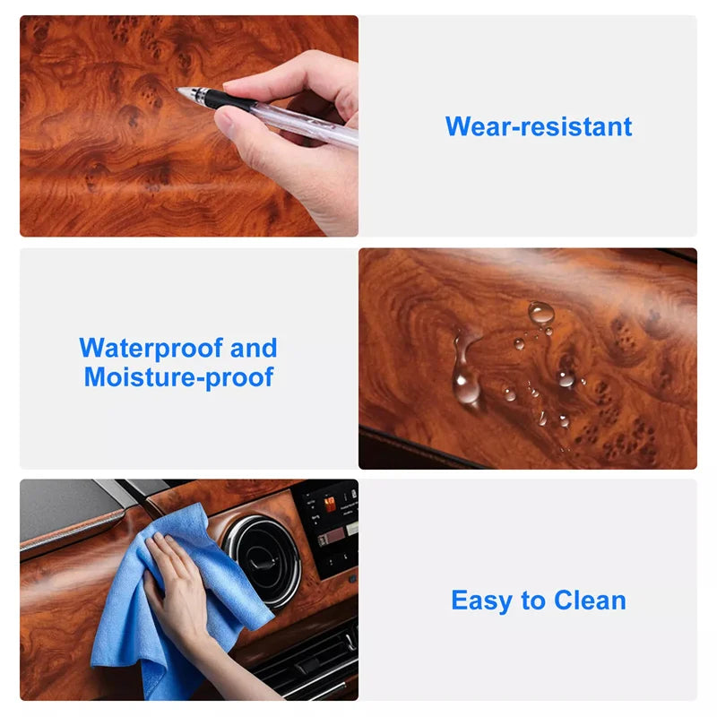Wood Grain Vinyl Car Interior Wrap – Waterproof DIY Decal Film Car Vinyl Wrap Axl