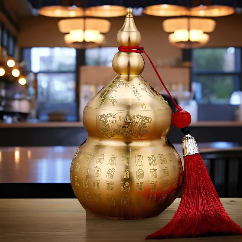Brass Gourd Feng Shui Ornament with Tassel | Gold Decor Feng Shui Ornament Axl
