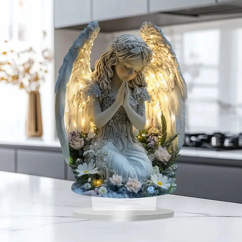 Acrylic Prayer Angel Figurine – Radiant Statue Desktop Decor Decorative Figurine Axl