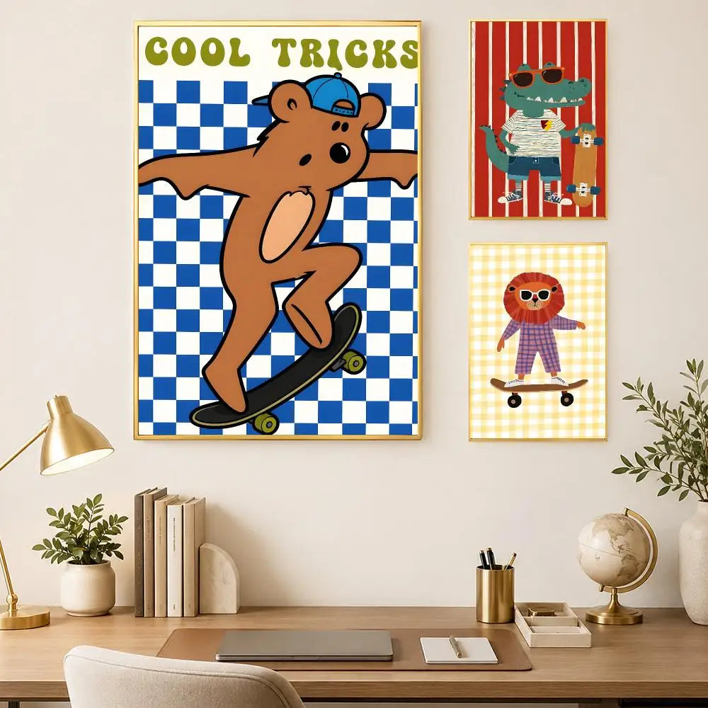 Skateboarding Animal Wall Poster – Self-Stick HD Waterproof Art Wall Art Poster Axl