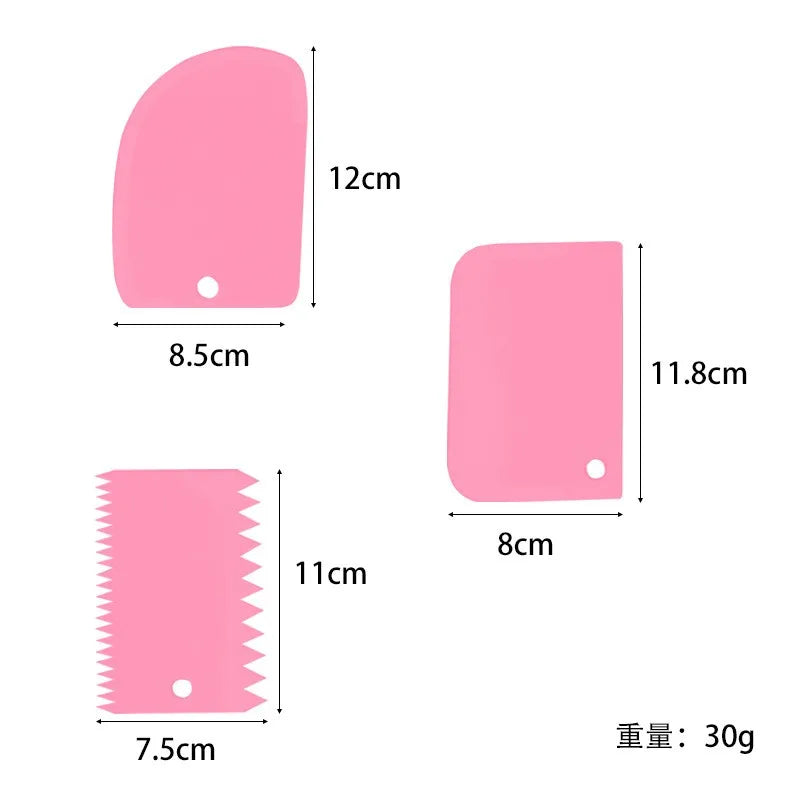 3-Piece Plastic Dough & Cream Scraper Baking Set | Cake Tools Baking Scraper Set Axl Pink