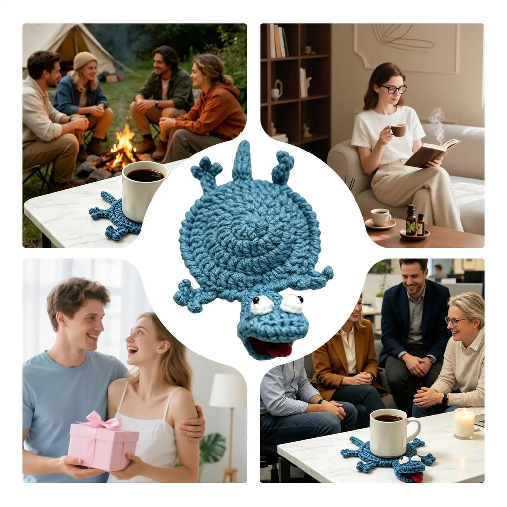 Crochet Lizard Coaster – Funny Animal Cotton Drink Mat Gift Crochet Coaster Axl