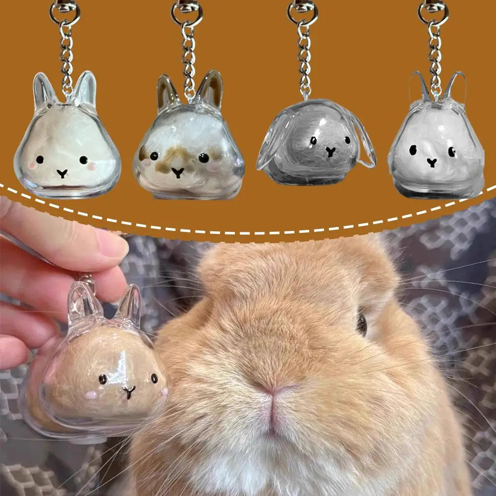 Rabbit Pet Fur Keepsake Capsule Keychain – Transparent Pendant Keepsake Keychain Axl