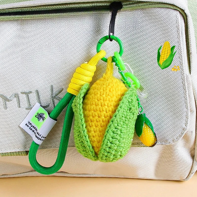 Handmade Crochet Corn Keychain – Knitted Plush Bag Charm Crochet Keychain Charm Axl