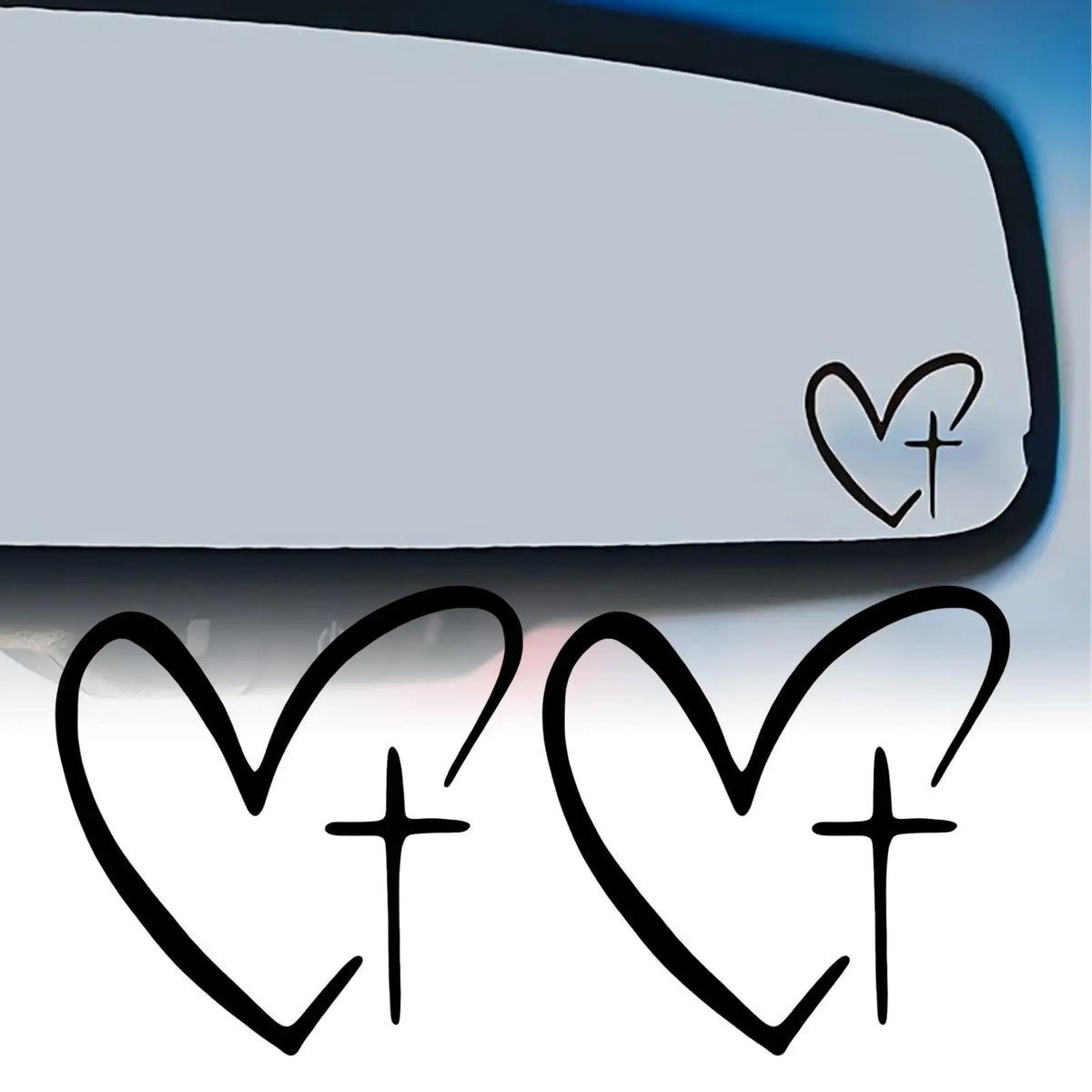 Heart Cross Car Mirror Stickers – Waterproof Decals 2-Pack Car Decal Stickers Axl
