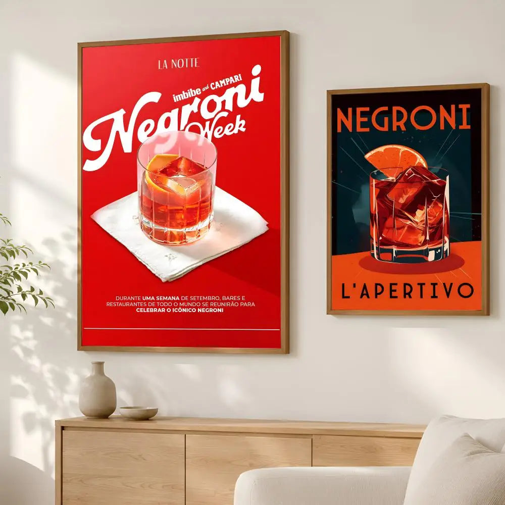 Cocktail Negroni Wall Art Poster – Self-Stick Waterproof Decor Wall Art Poster Axl