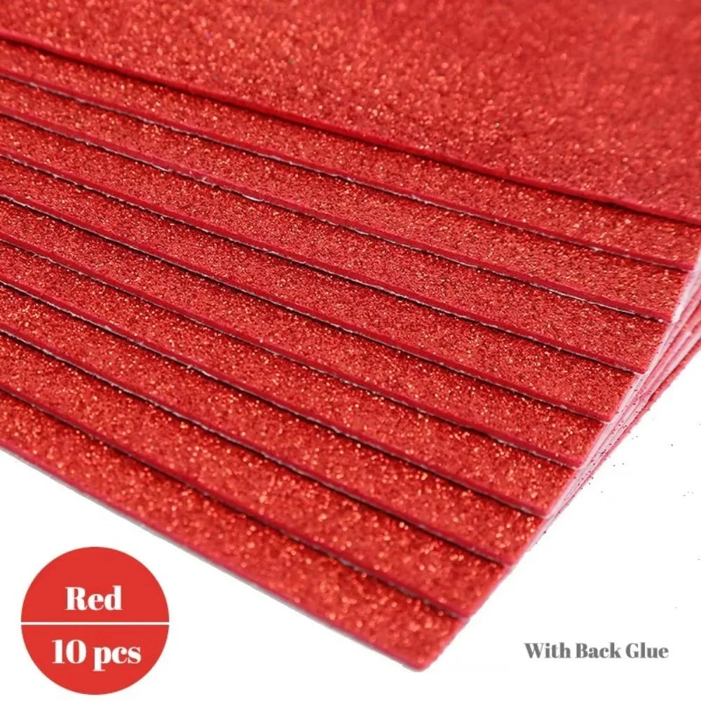 10-Pack Glitter EVA Foam Paper – Self-Adhesive A4 Craft Sheets Glitter Foam Craft Paper Axl Red