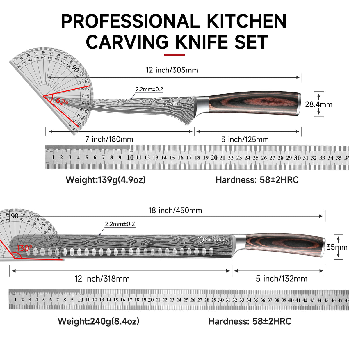 Sunnecko BBQ Carving Knife Set – 12" Slicing & 7" Boning Knife BBQ Knife Set Axl