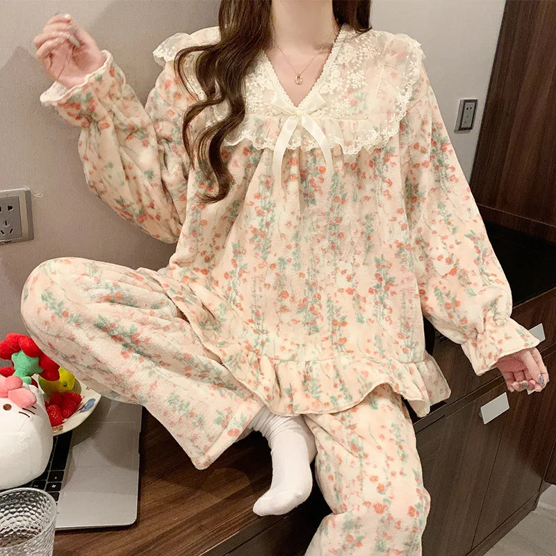 Women's Coral Fleece Pajama Set – Warm Princess Loungewear Women's Pajama Set Axl 9928-2 1XL