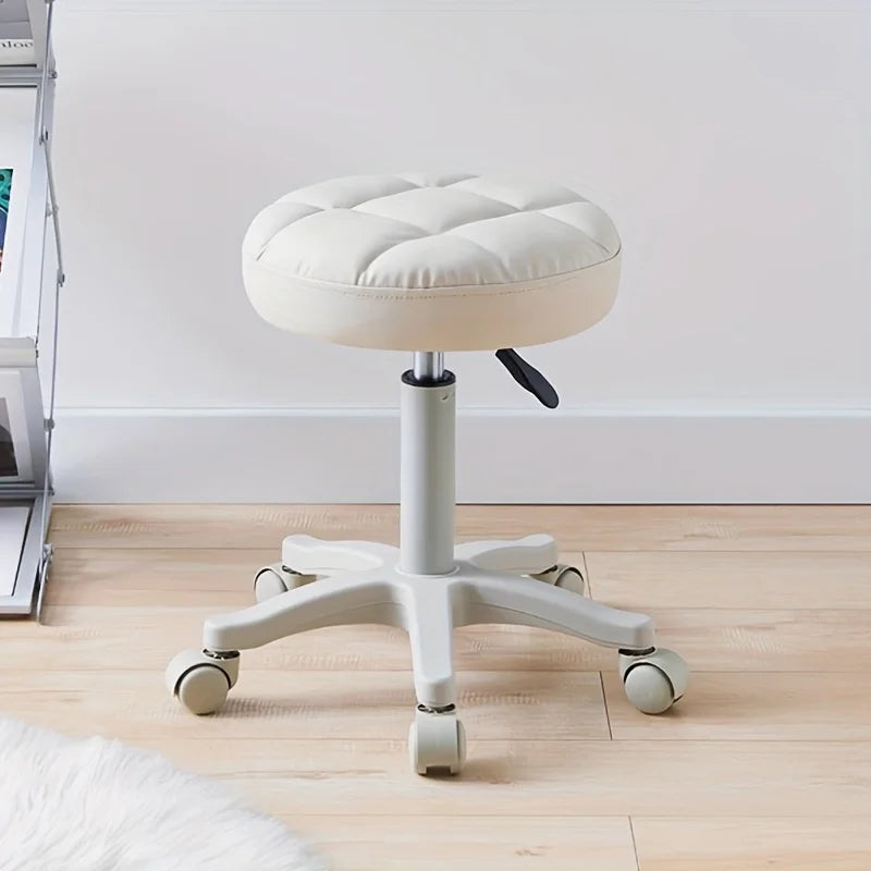 Faux Leather Rolling Stool – Adjustable Swivel Work Chair Swivel Rolling Stool Axl Rice White