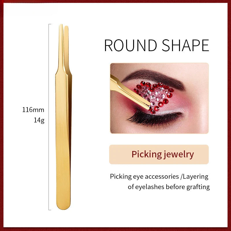 Stainless Steel Eyelash Tweezer – Lash Extension & Nail Art Tool Eyelash Tweezer Axl Gold Round Shape-1