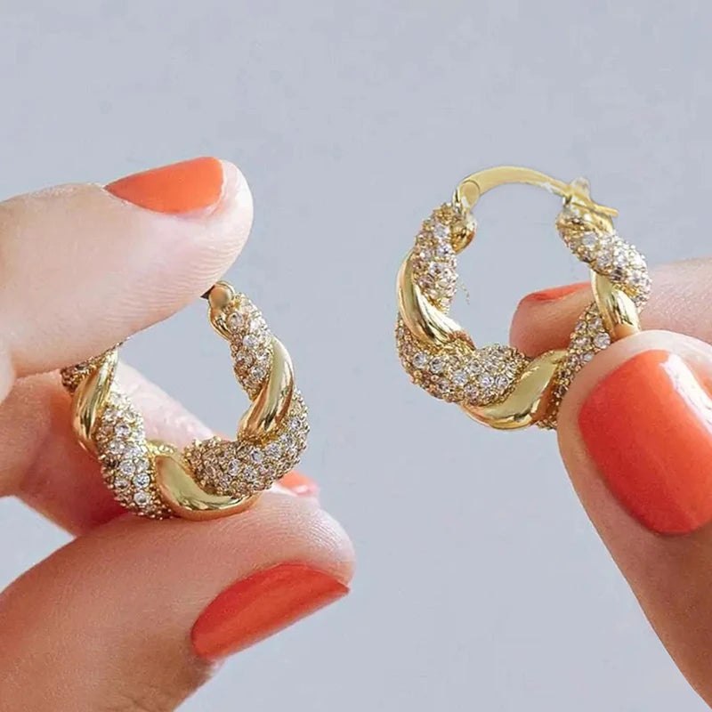 Huitan Twisty Hoop Earrings – Cubic Zirconia Women's Jewelry Hoop Earrings Axl
