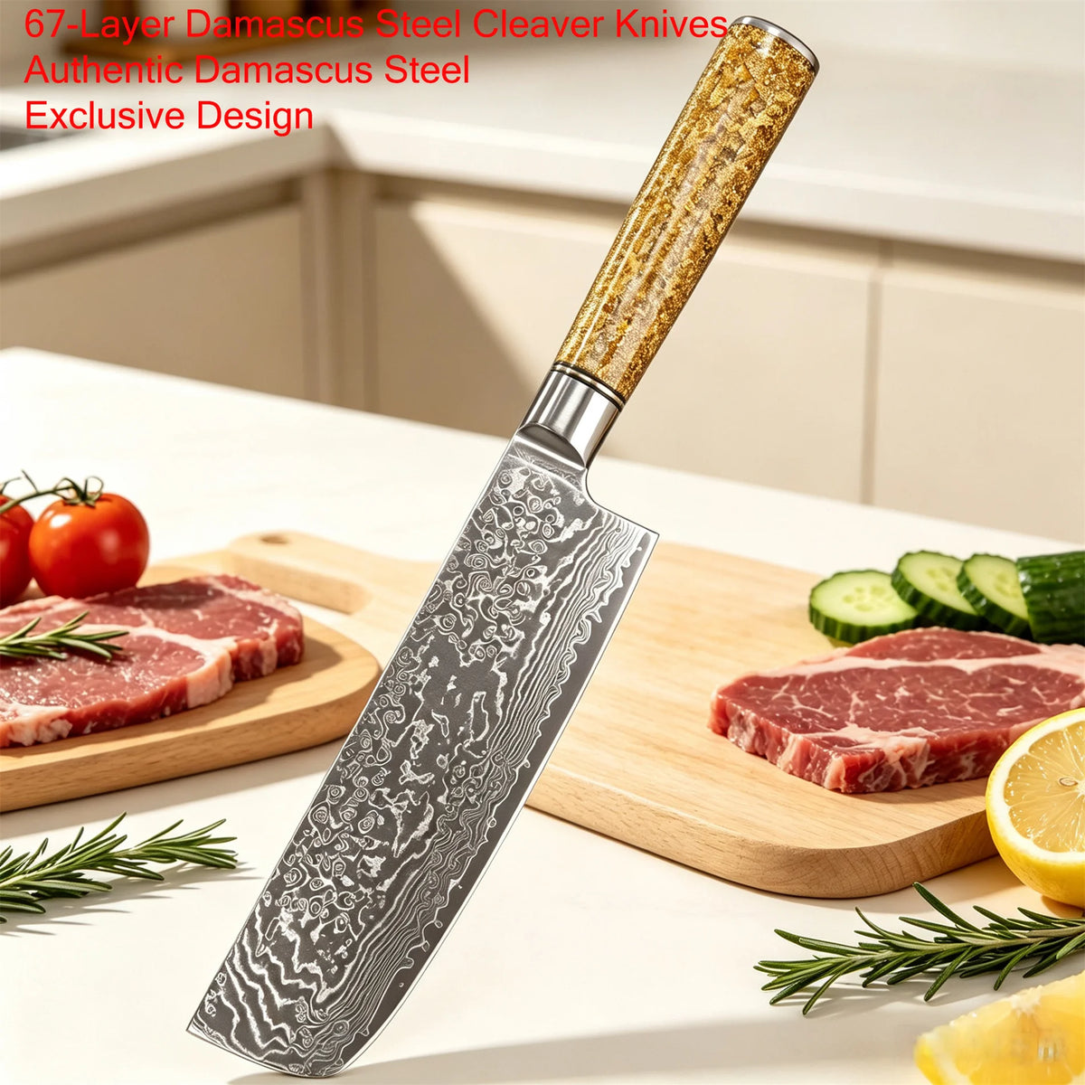 Damascus Steel 67-Layer Japanese Nakiri Knife | Sharp & Precise Damascus Kitchen Knife Axl