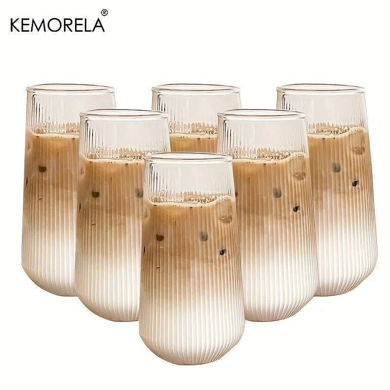 KEMORELA Ribbed Glass Tumblers Set 4/6 Pcs | Heat-Resistant Cups Glass Tumbler Set Axl