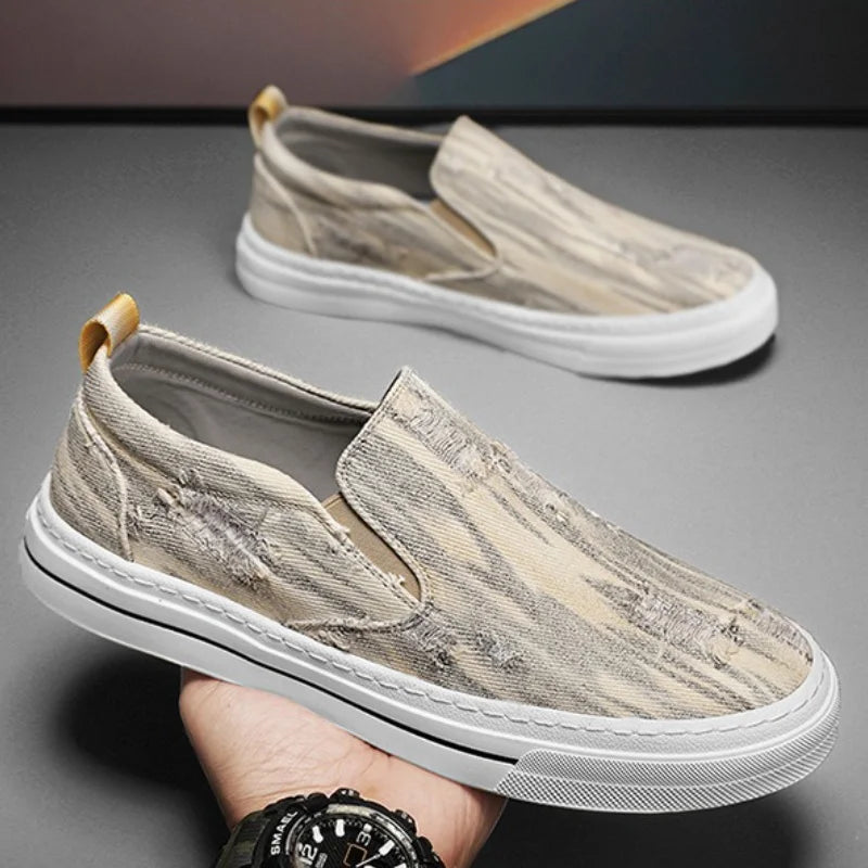 YBQJOO Men's Canvas Vulcanized Sneakers – Breathable Low-Top Canvas Sneakers Axl Beige 39