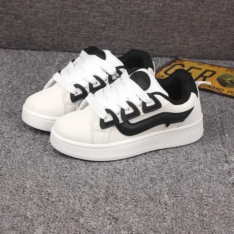 Women's Black Platform Sneakers – Vintage Casual Vulcanize Flats Platform Sneakers Axl